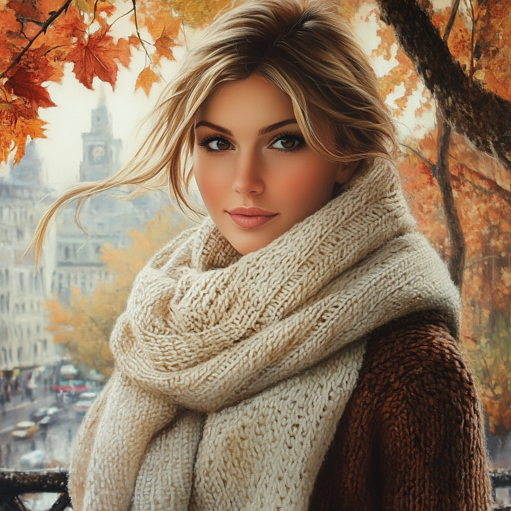 A Stylish Woman in Autumn Cityscape