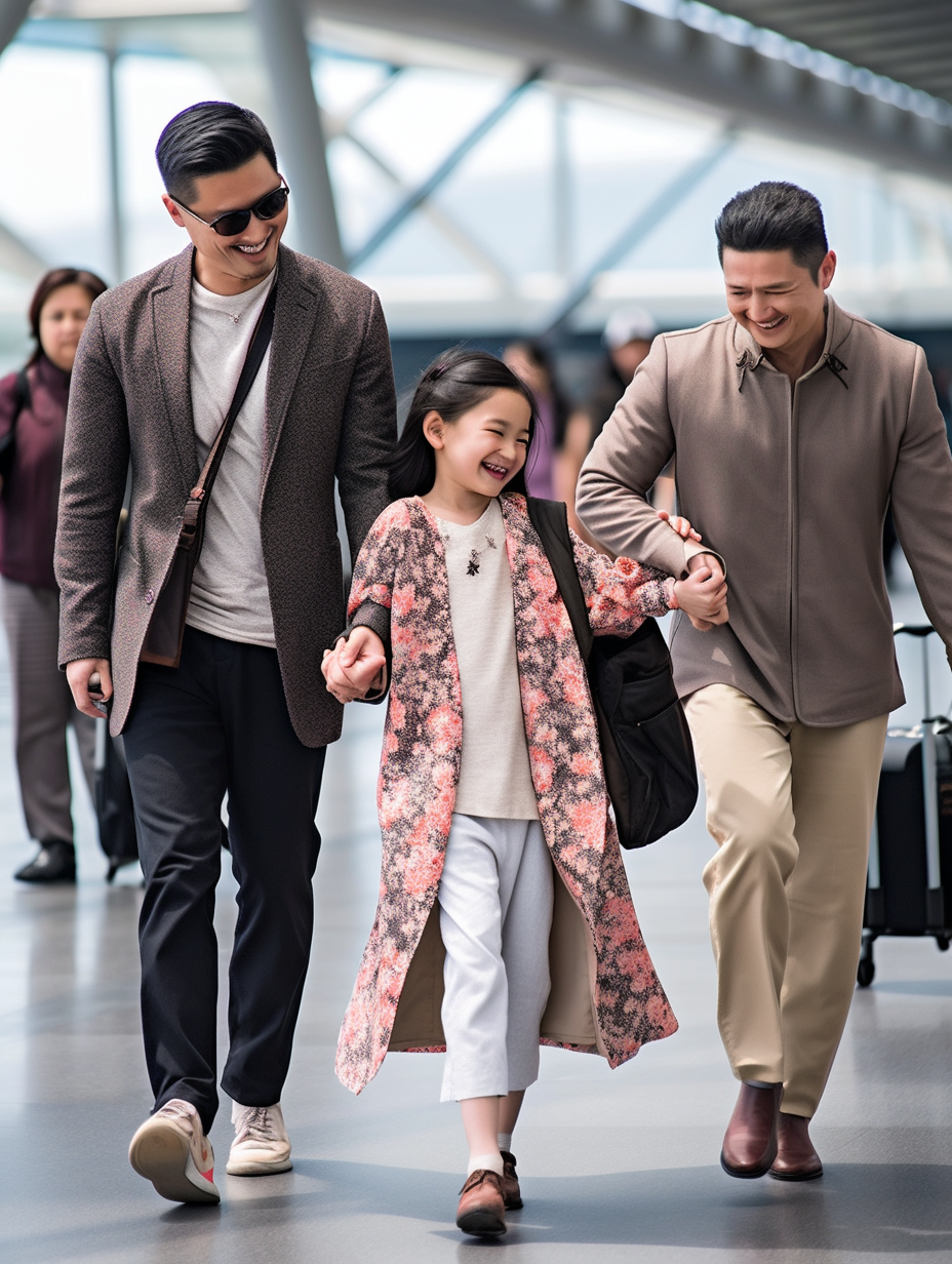 A Sunny Asian Family at Airport Traveling Together