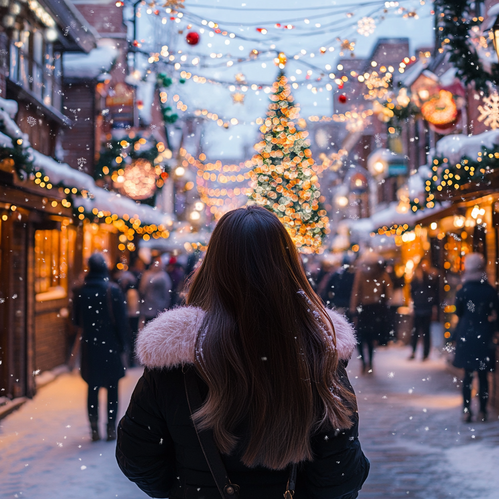 A Sunny Winter Festival in a Snowy Town