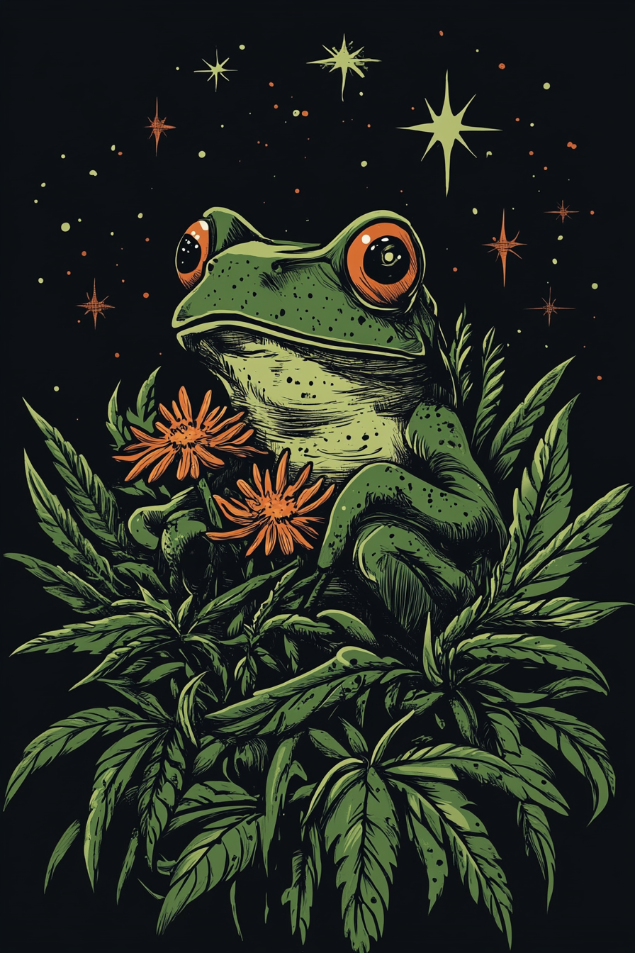 A Surreal Frog Flower Nug T-shirt Design