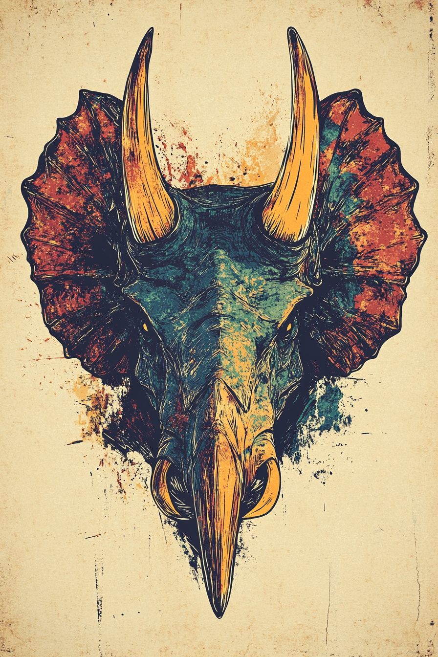 A Surreal Triceratops on a Worn T-shirt Illustration