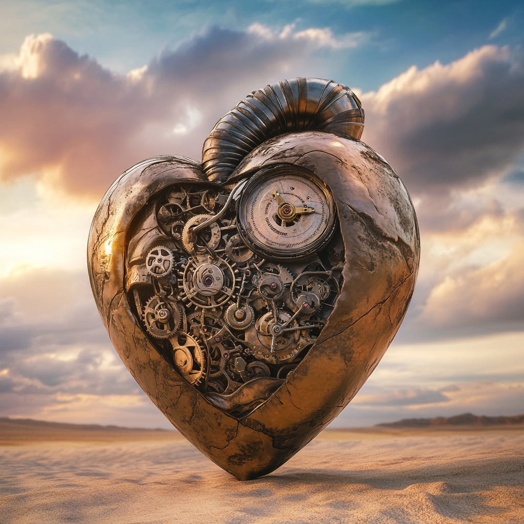 A Surrealistic Heart Clock in the Desert