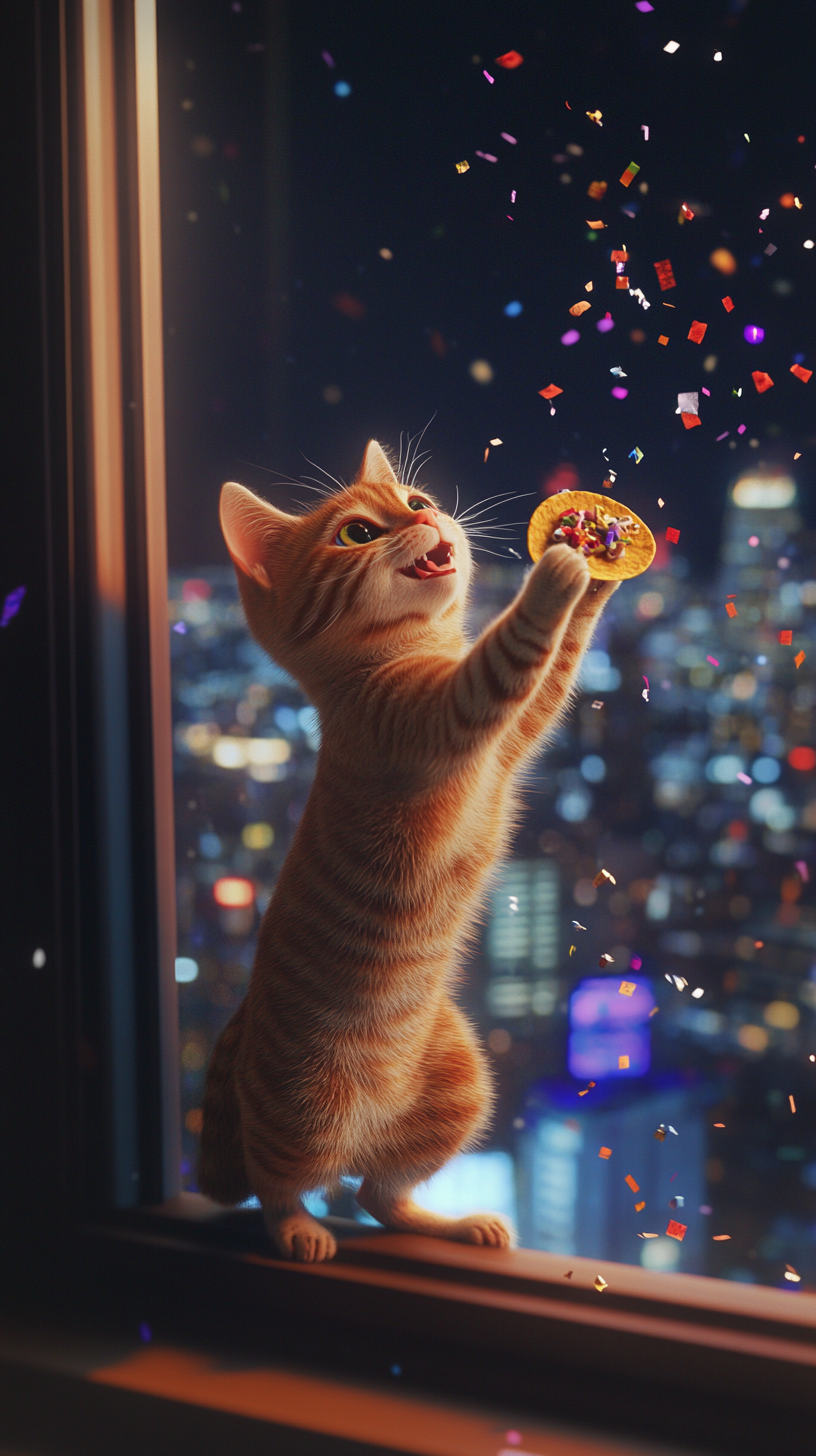 A Tabby Cat Teleporting Back with Taco fun 😺