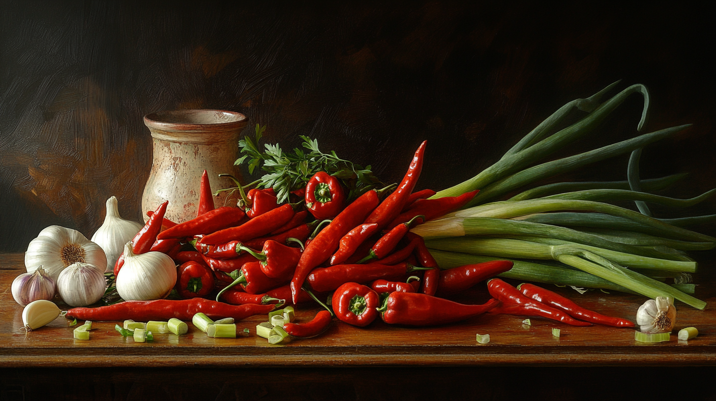 A Table Filled with Colorful Korean Ingredients