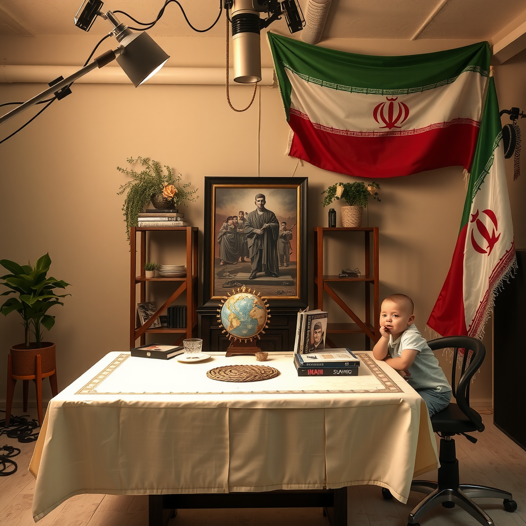 A Table with Picture of Martyrdom and Flags