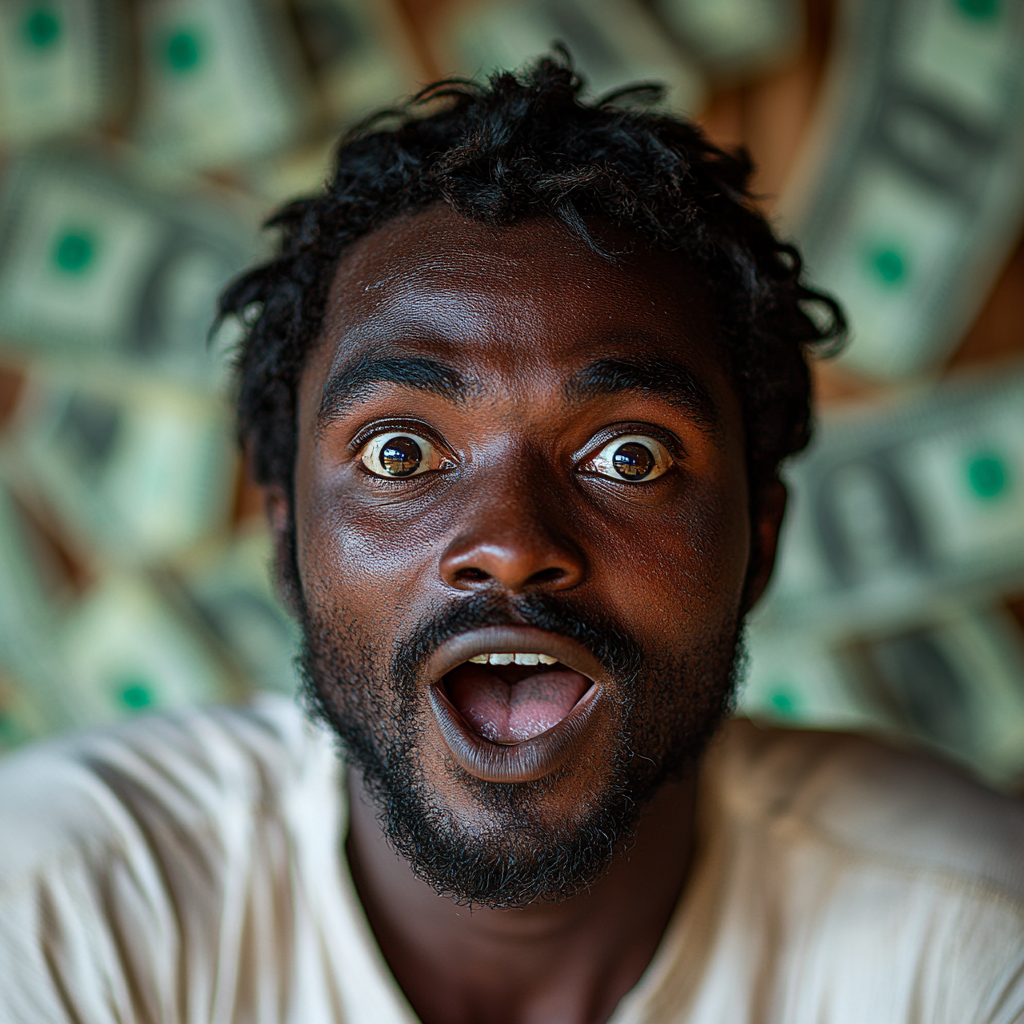 A Tanzanian man celebrates victory with money rain