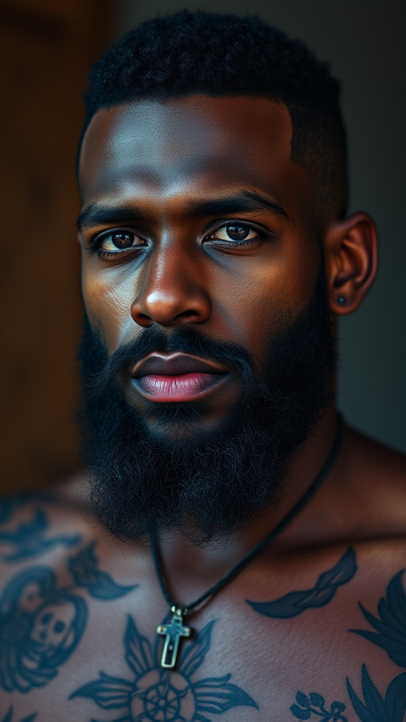 A Tattooed Black Man with Beard