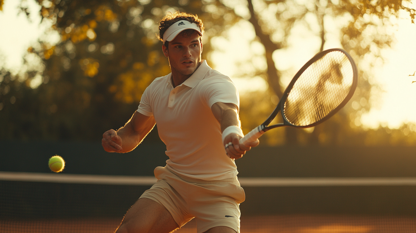 A Tennis Player in Action at Sunset