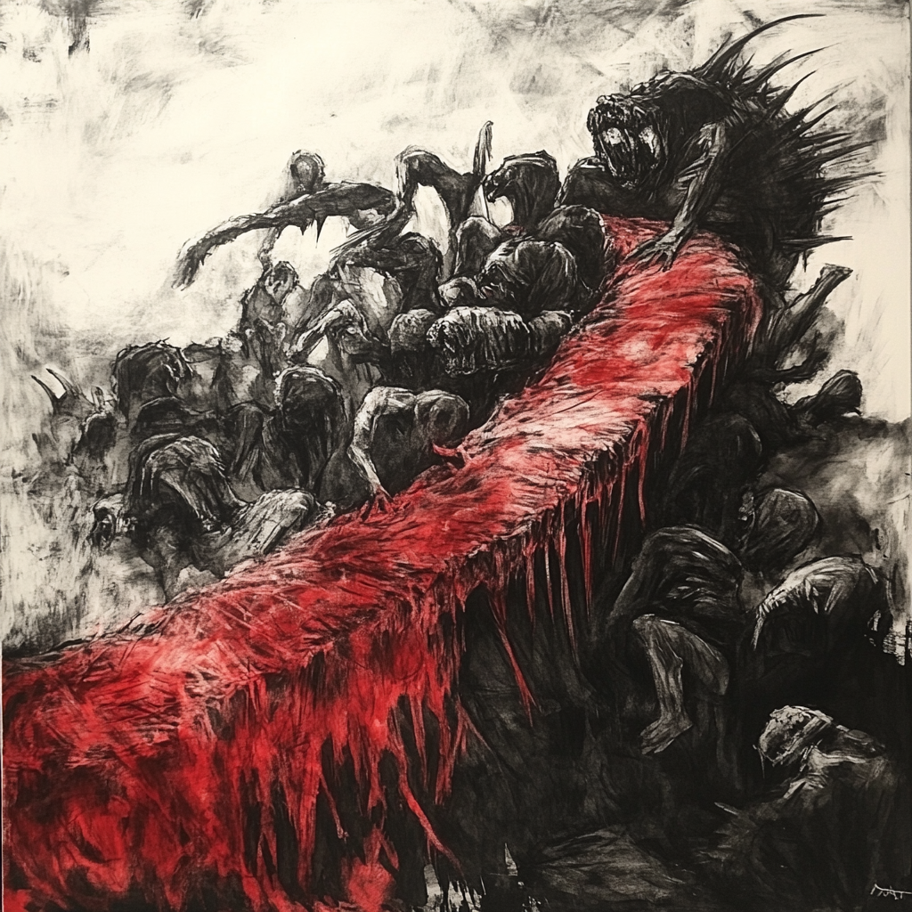 A Terrifying Charcoal Drawing of Hell-Like People Pit