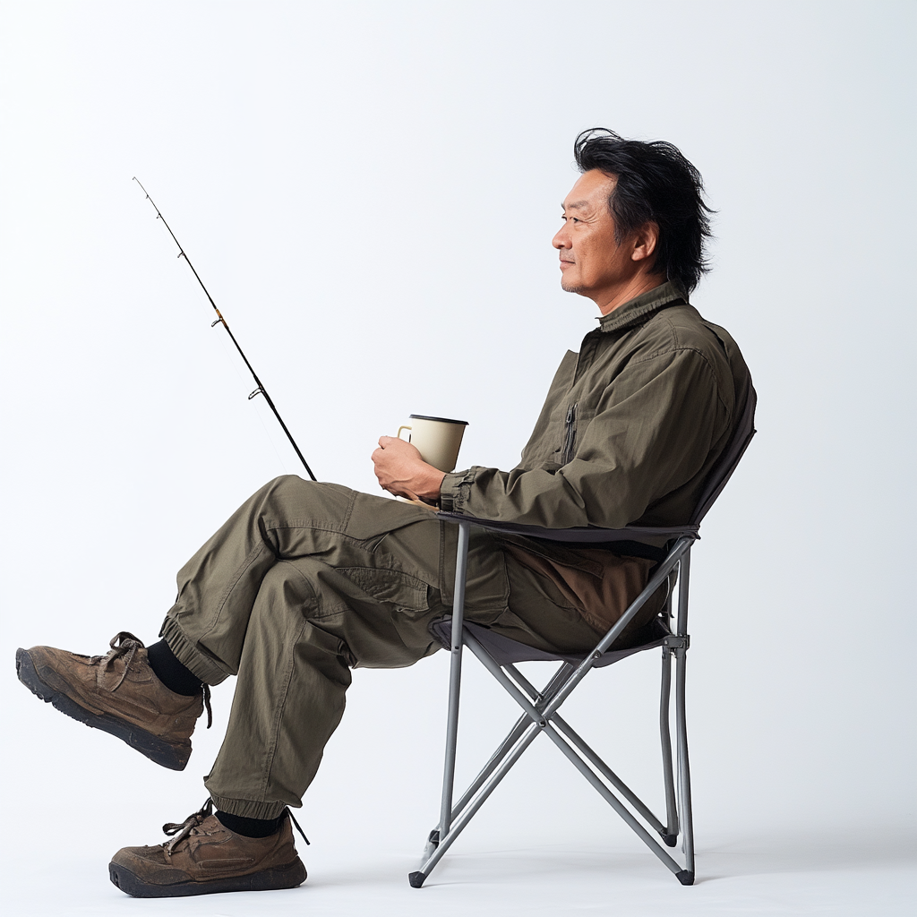 A Thai Man Fishing on a Folding Chair