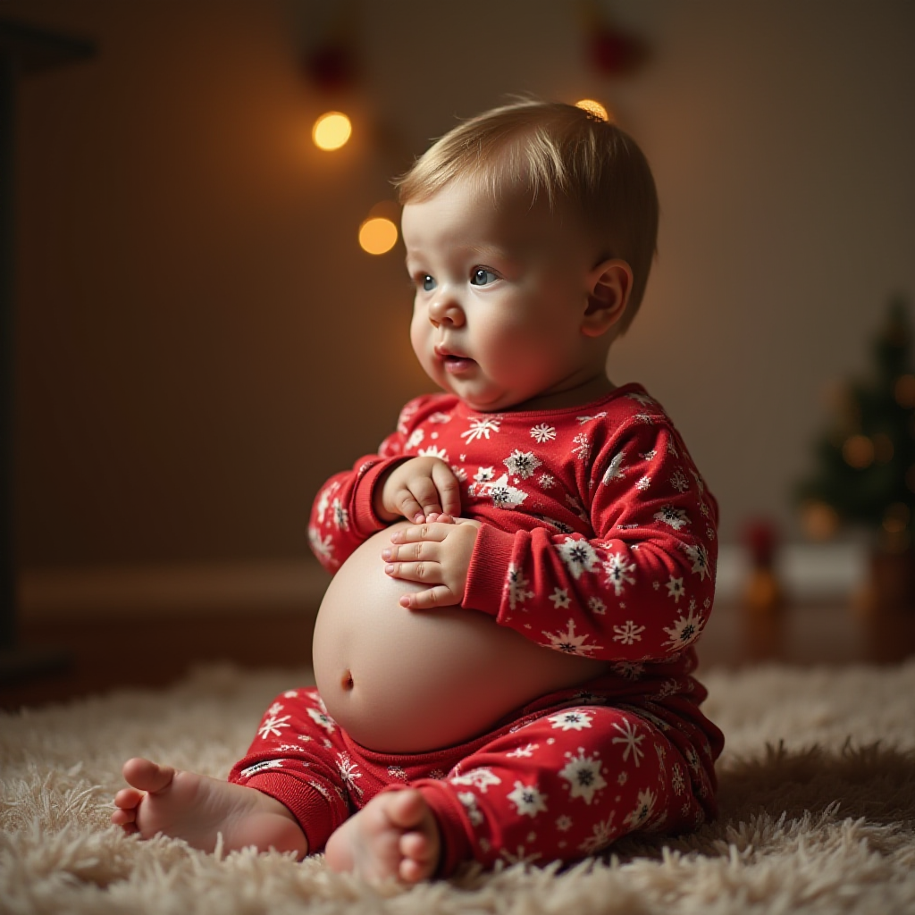A Toddler's Big Belly on Christmas Morning
