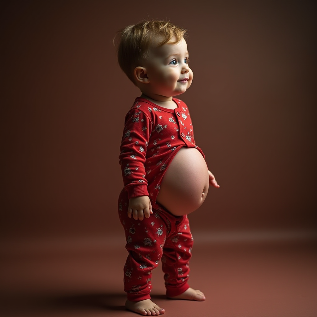 A Toddler on Christmas with Enlarged Belly and Rear