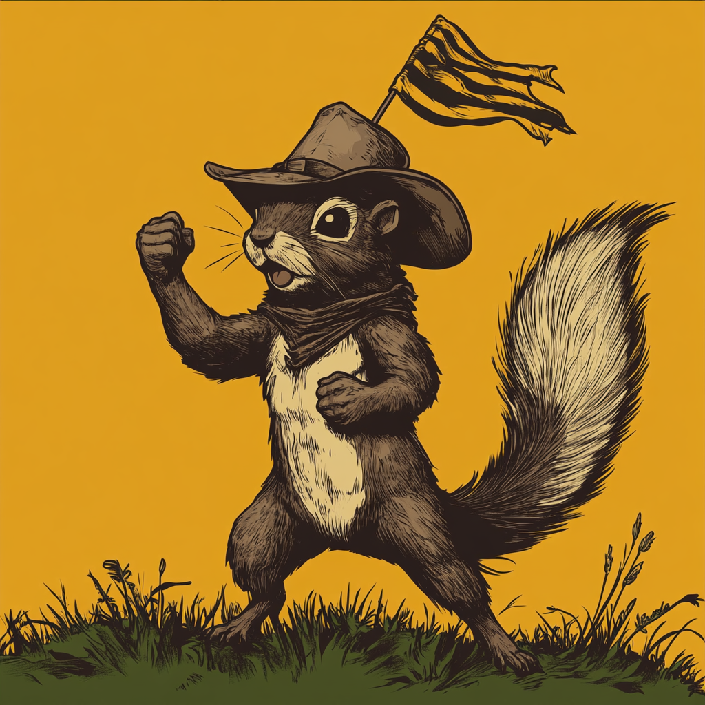 A Tough Squirrel in Cowboy Hat Ready to Fight