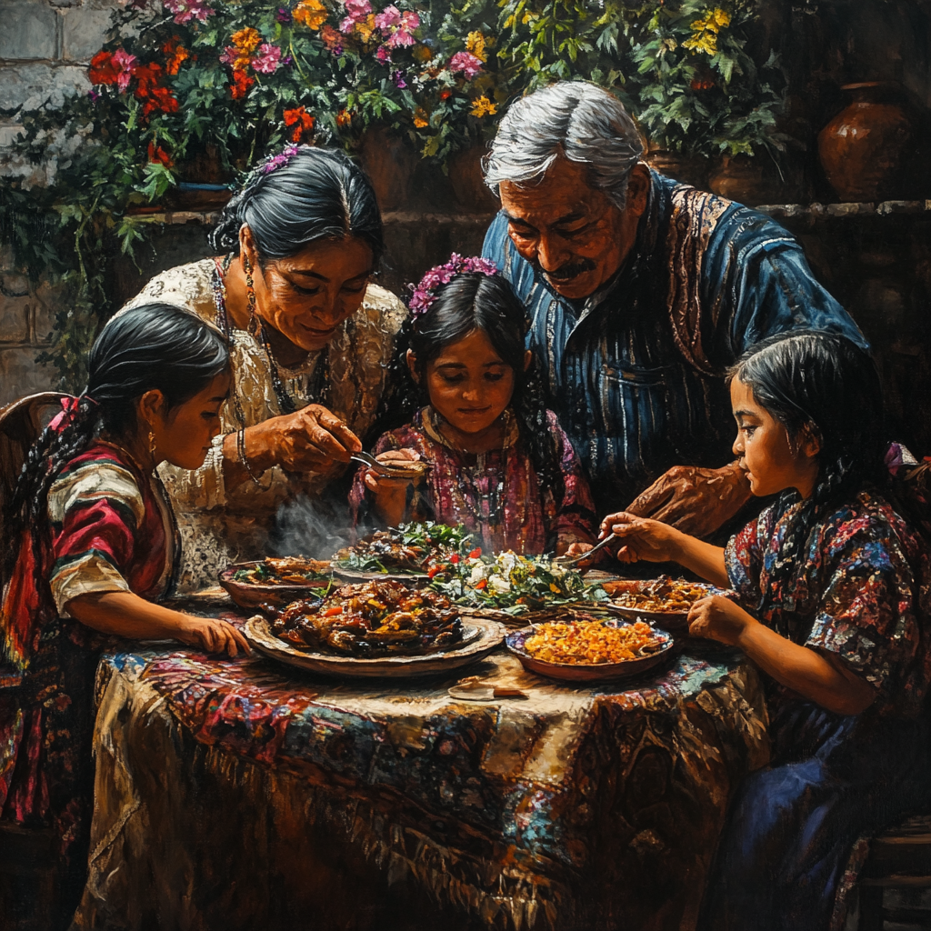 A Traditional Guatemalan Family Enjoying Typical Fiambre Dish