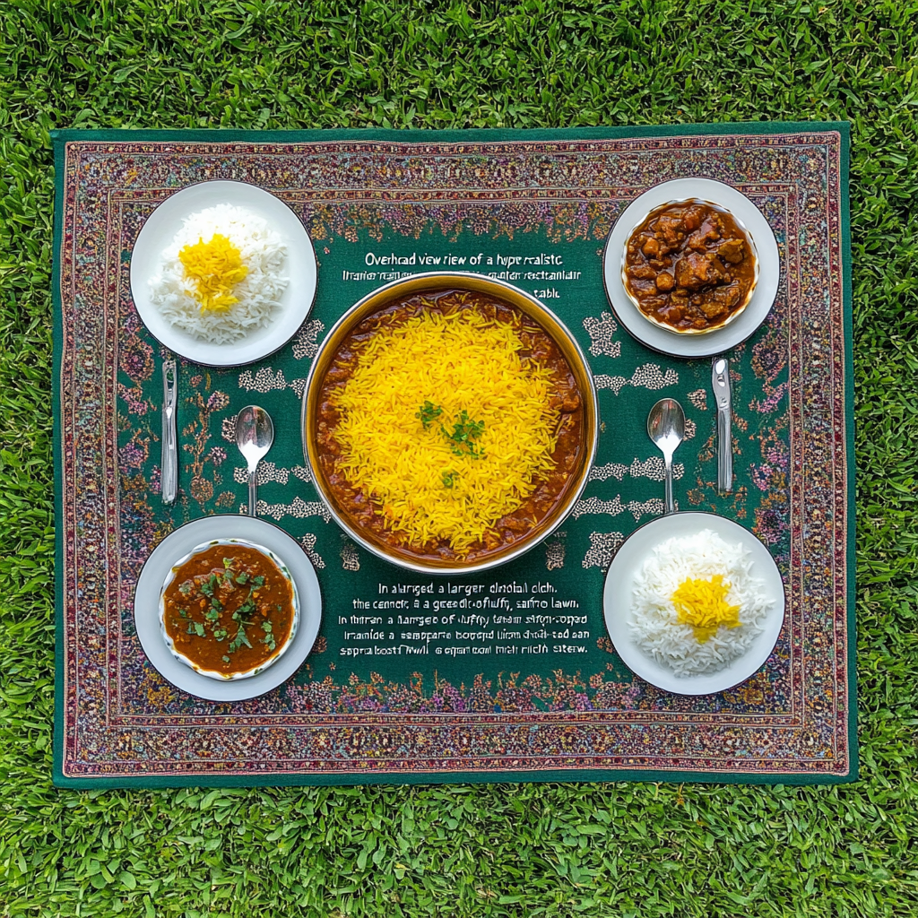 A Traditional Iranian Lunch Table on Green Lawn