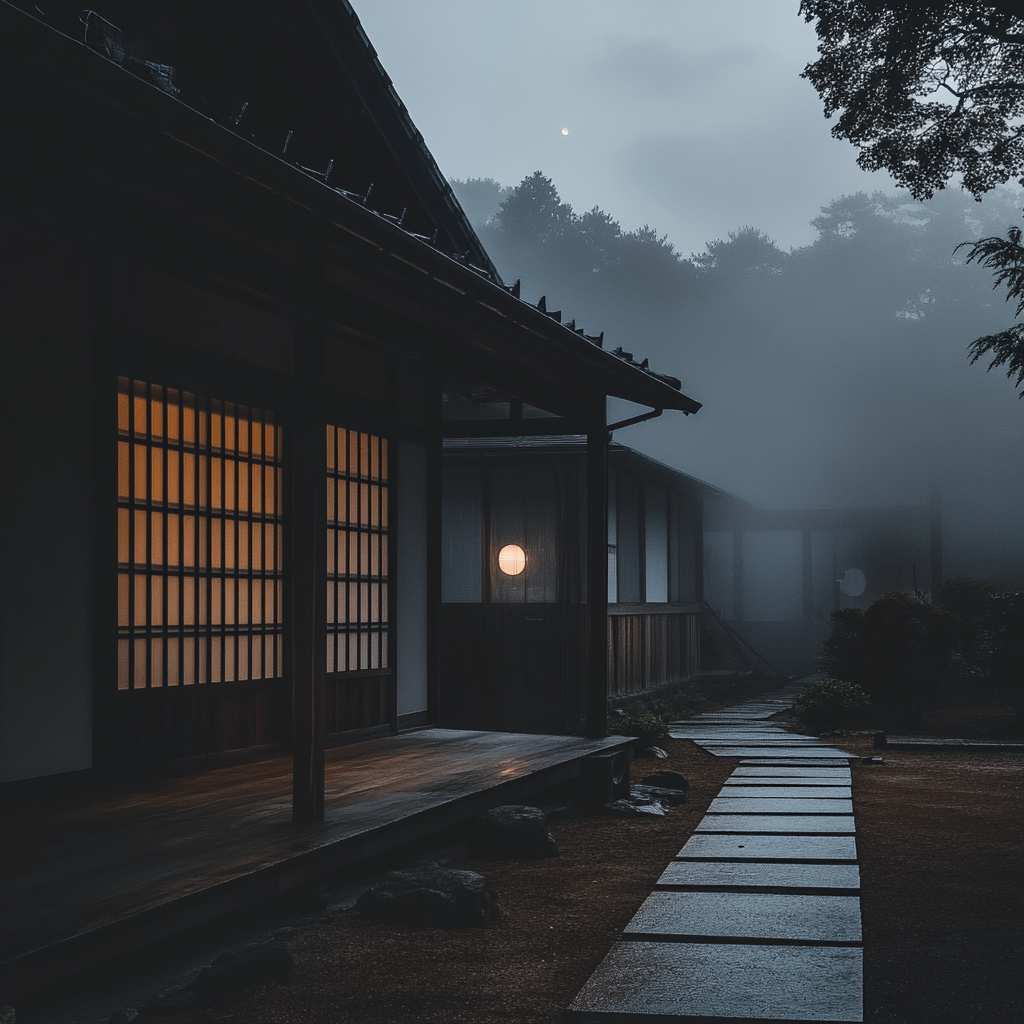 A Traditional Japanese House in Soft Moonlight