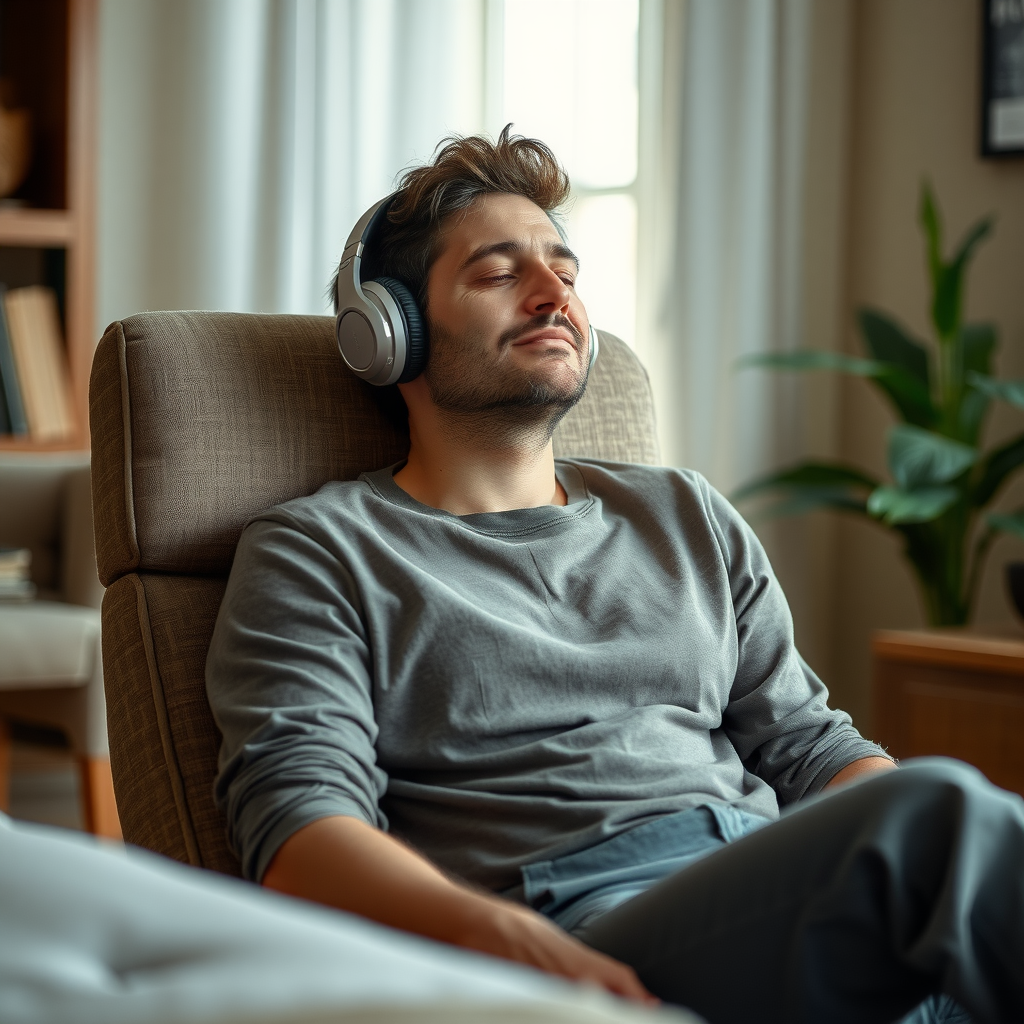 A Tranquil Man Listening to Classical Music