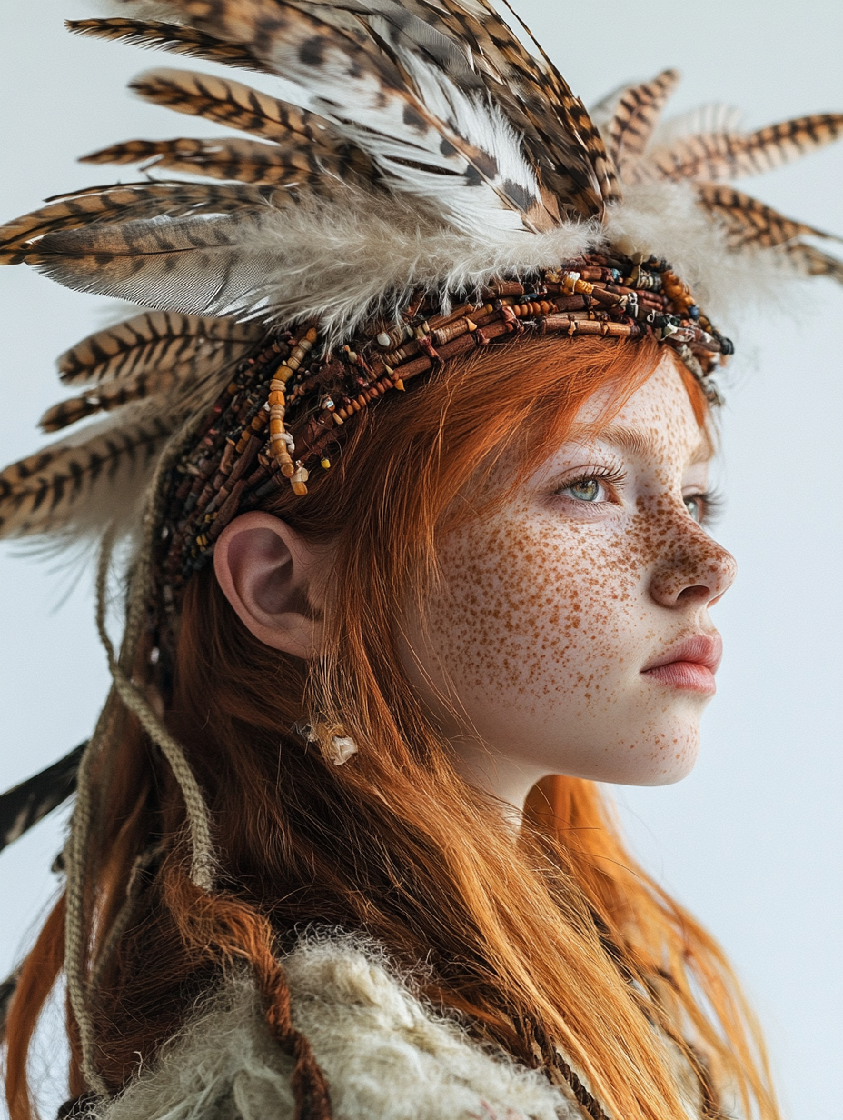 A Tribal Girl Portrait with Feathered Hair