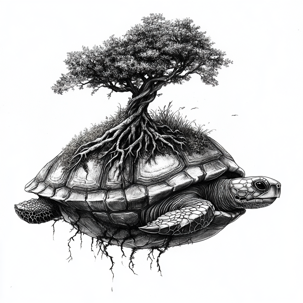 A Turtle Carrying a Tree on its Back