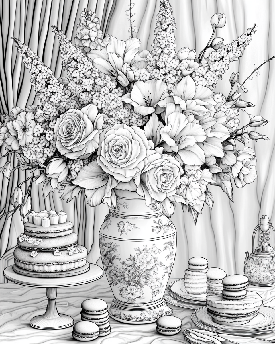 A Vase of flowers on Victorian Dessert Table