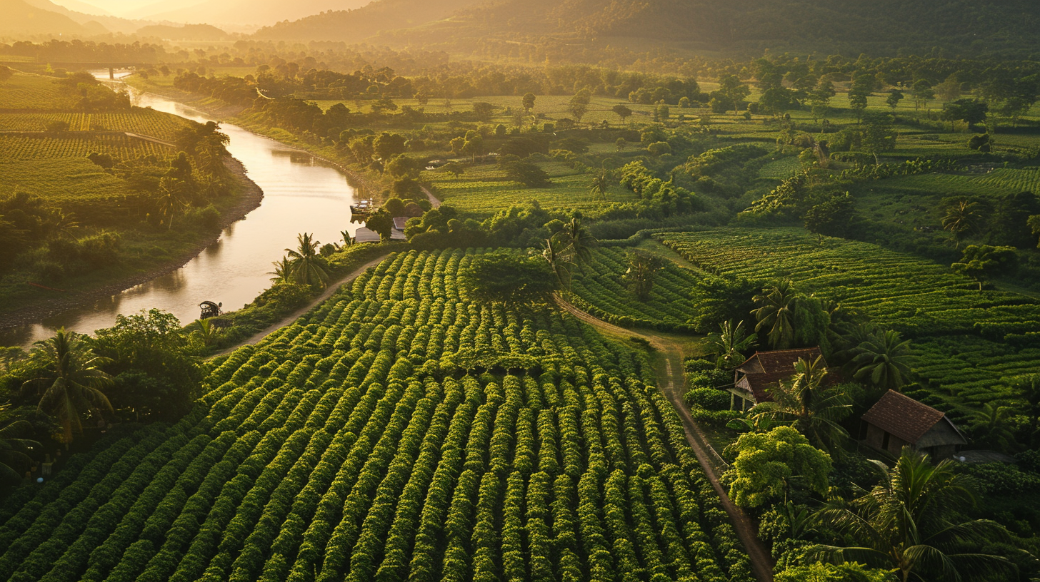 A Vibrant Cambodian Pepper Plantation at Sunset