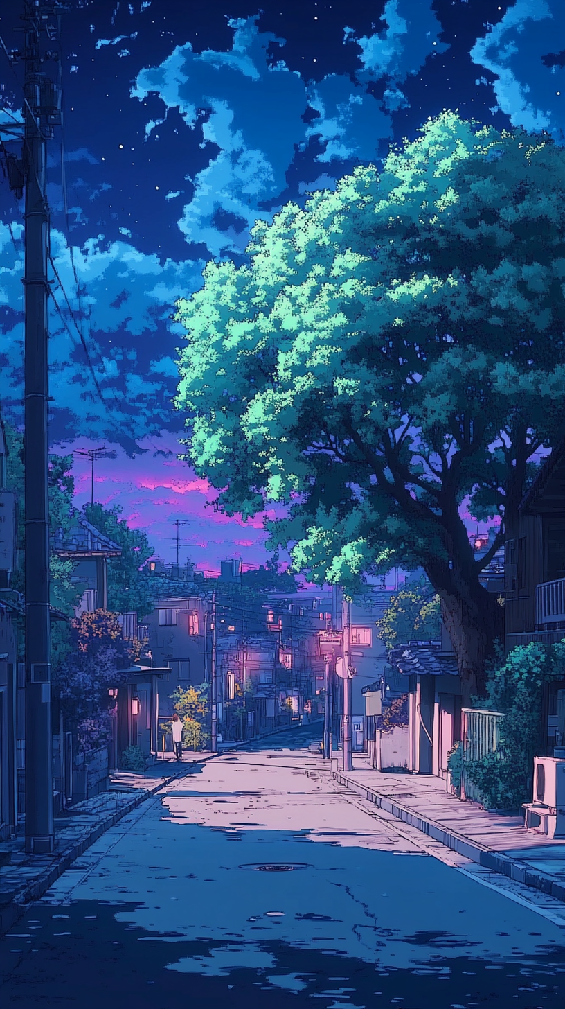 A Vibrant Studio Ghibli-Inspired Nighttime Landscape