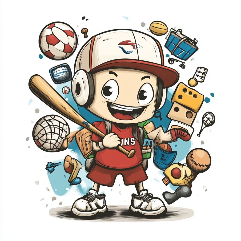 A Vibrant Youth Sports Mascot with Mixed Equipment