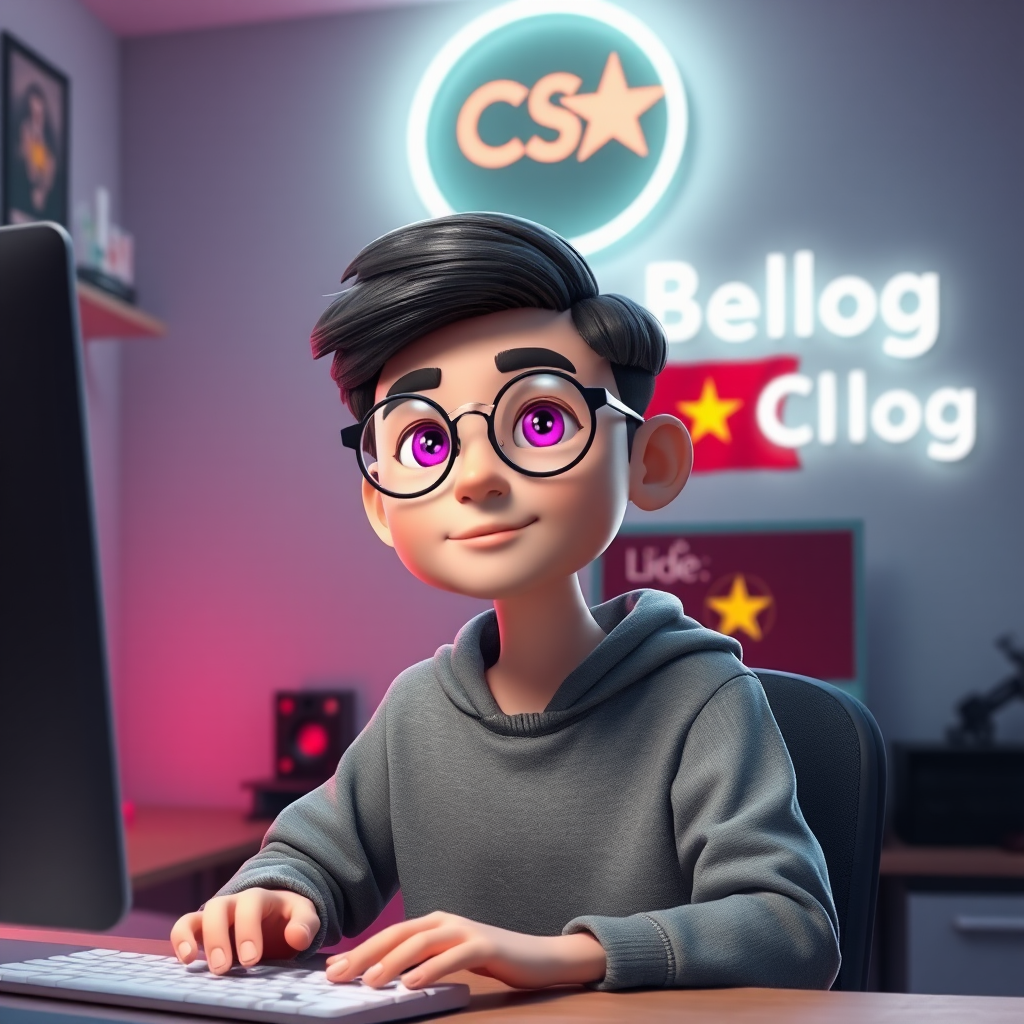 A Vietnamese Boy in his Neon Programming Room