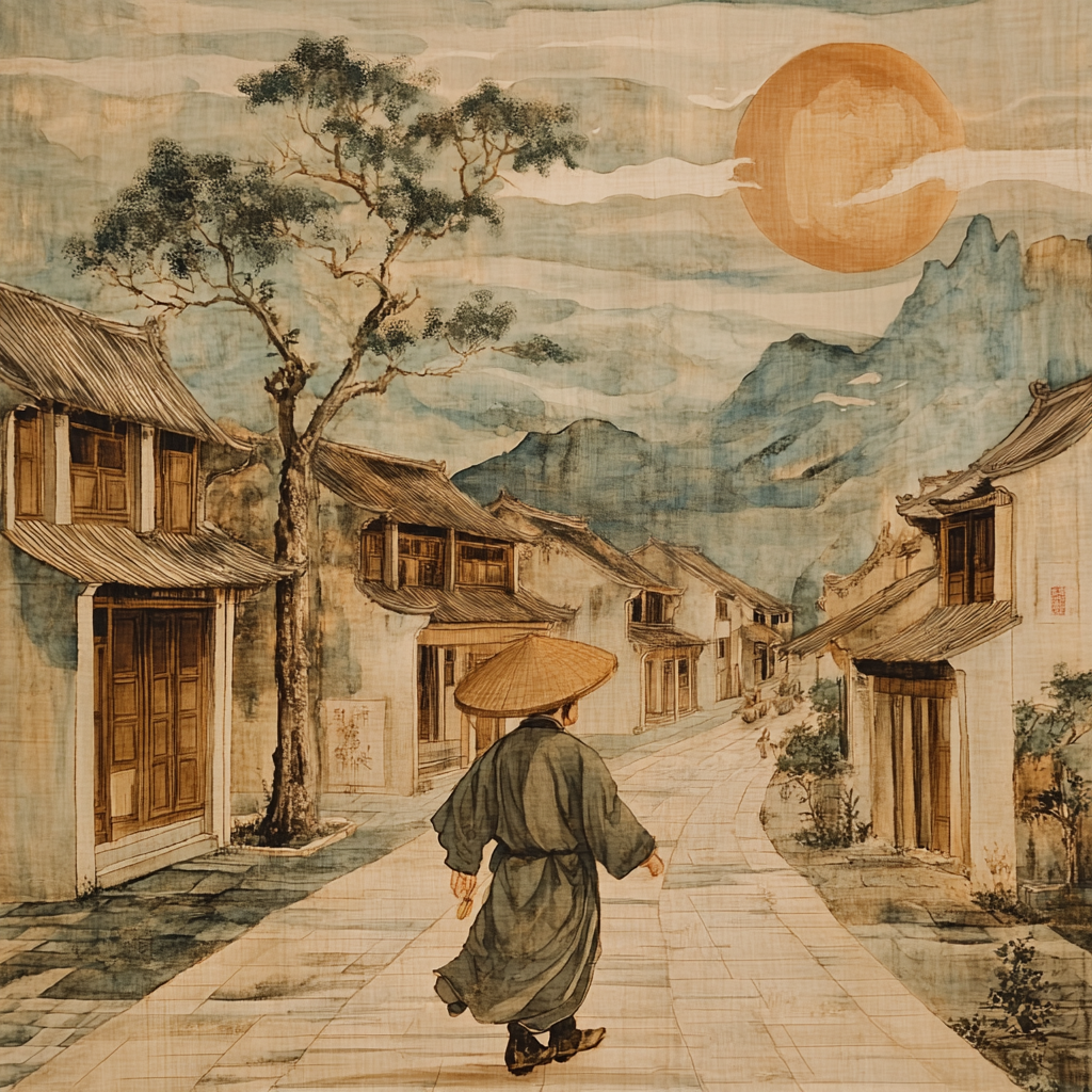 A Vietnamese Master Walking in Ancient Town