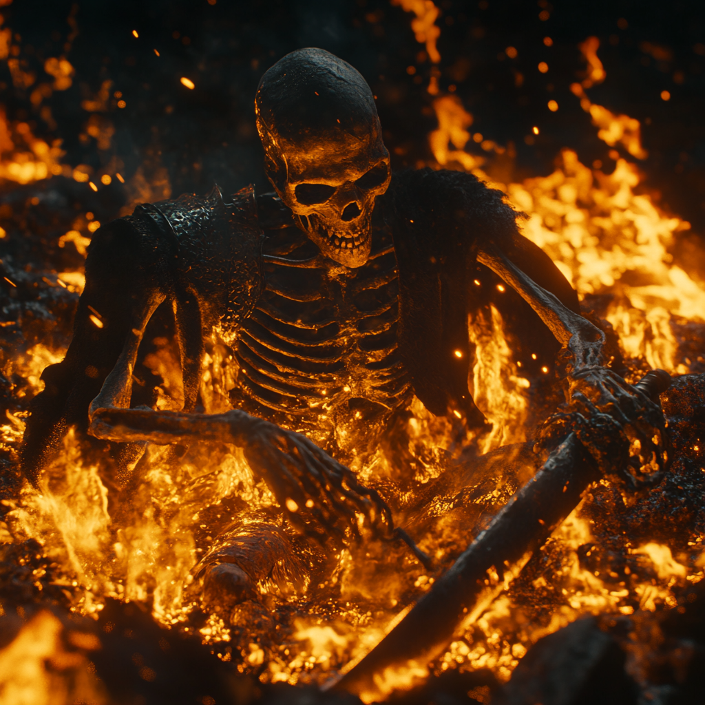 A Viking Skeleton Forges Mighty Sword in Hell