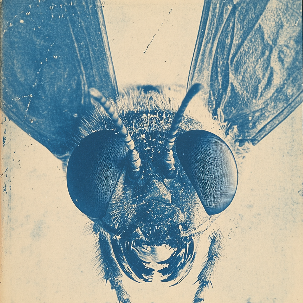 A Vintage 1980's Blue Insect Face Macro Photo