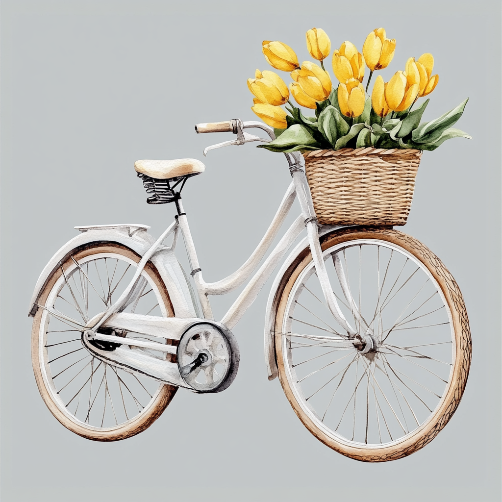 A Vintage Bicycle with Yellow Tulips