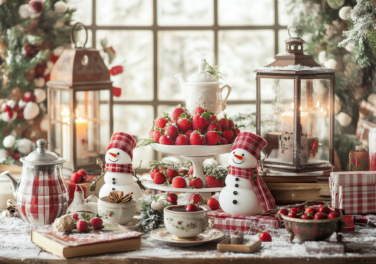 A Vintage Christmas Tea Party with Snowmen and Decor