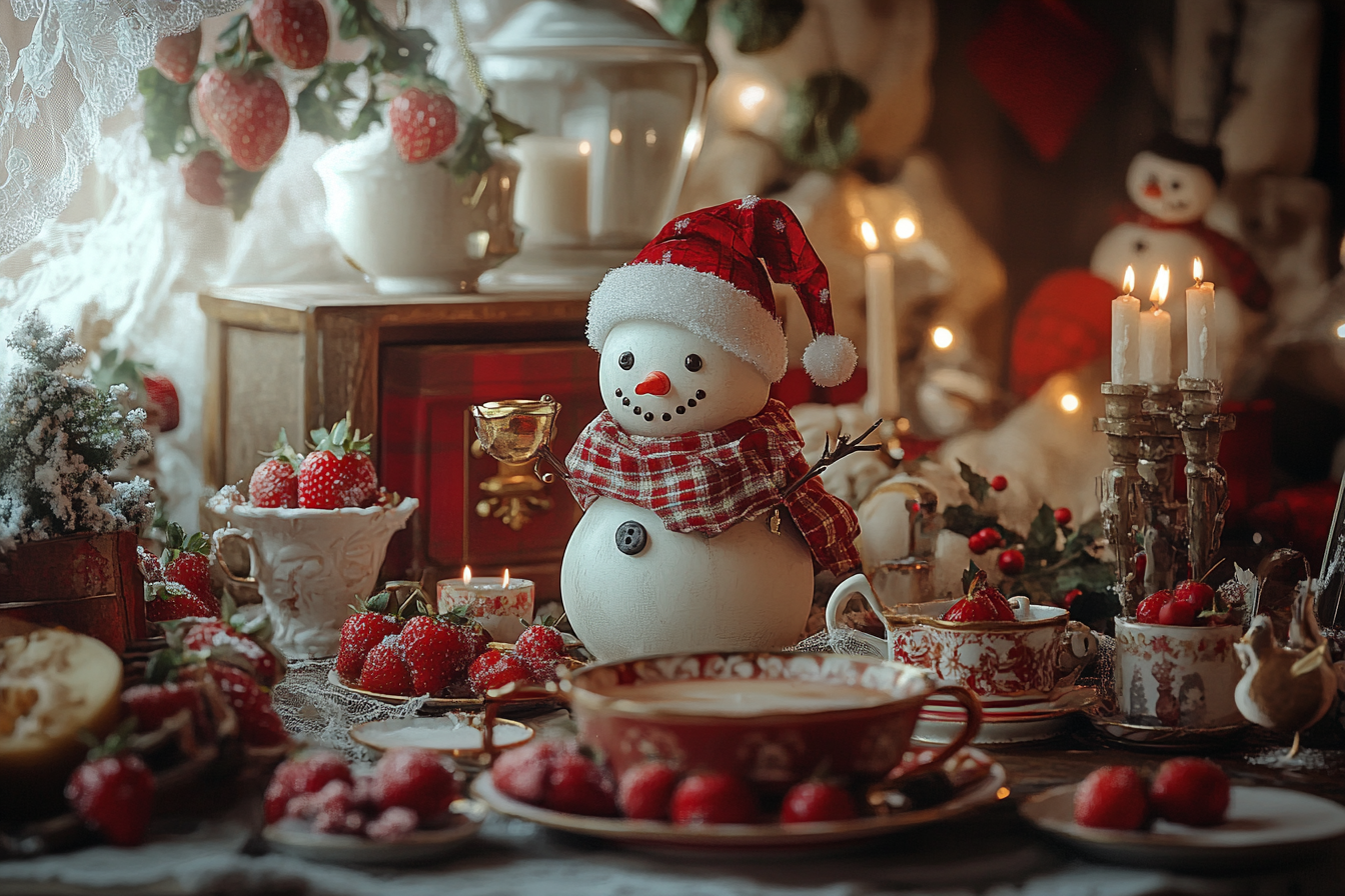 A Vintage Christmas Tea Party with Snowmen and Strawberries