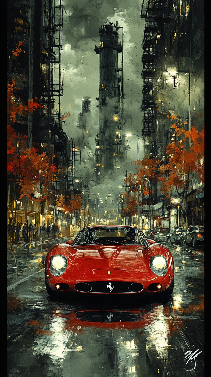 A Vintage Ferrari in Industrial Plant Poster Art