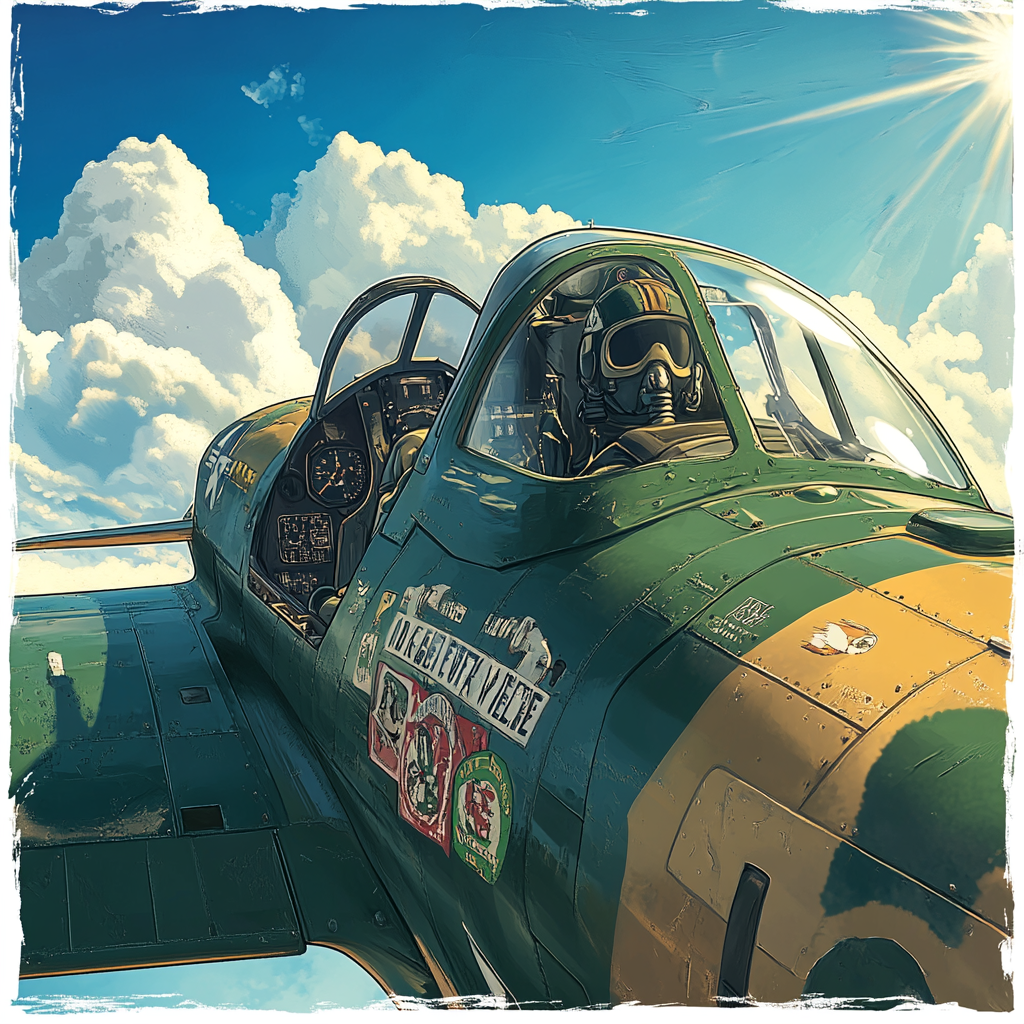 A Vintage Fighter Plane in Whimsical Sky