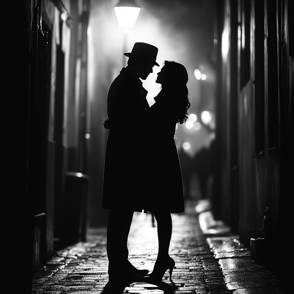 A Vintage Romantic Scene on Misty Cobbled Street