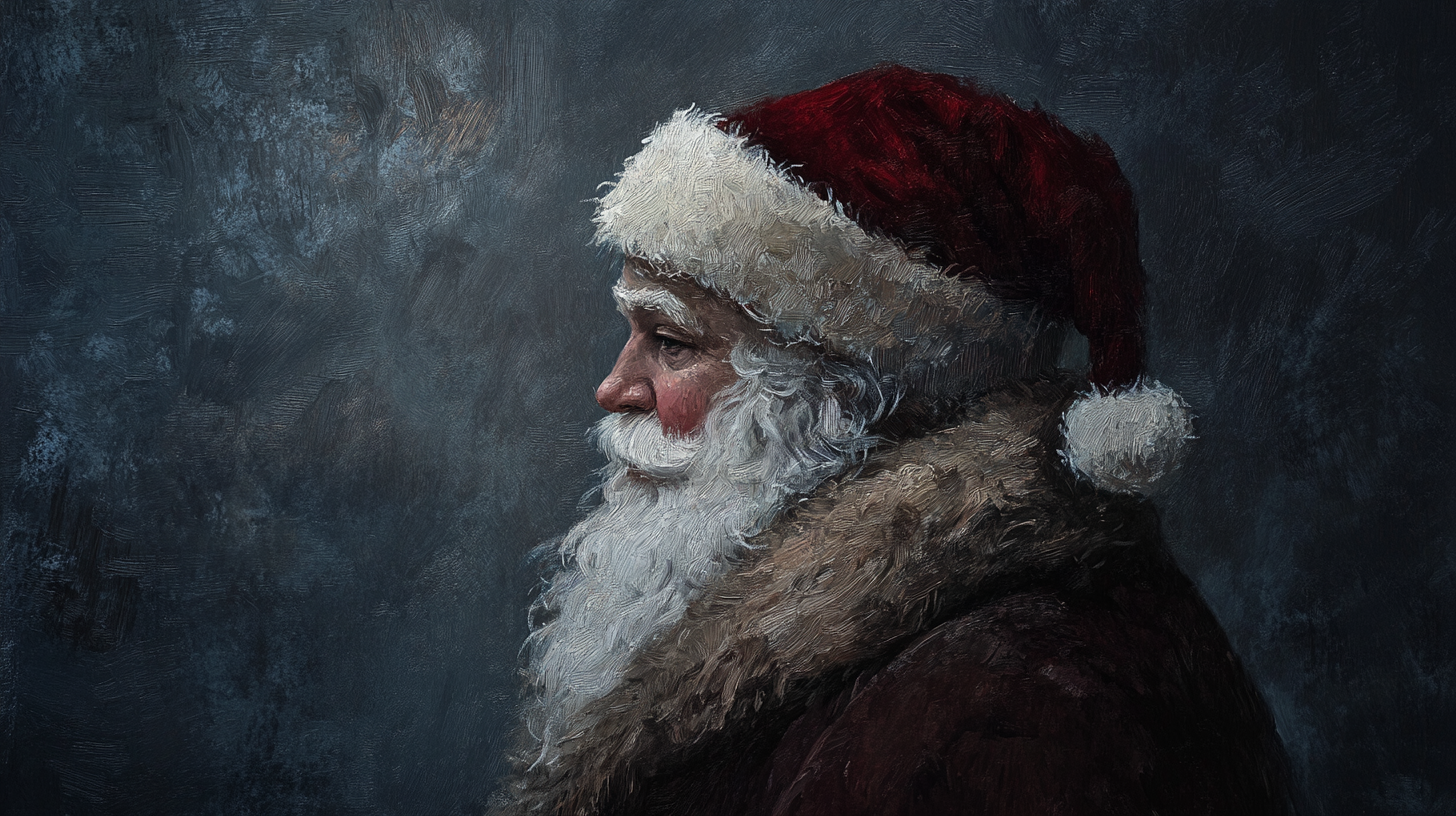 A Vintage Santa Painting with Dark Background