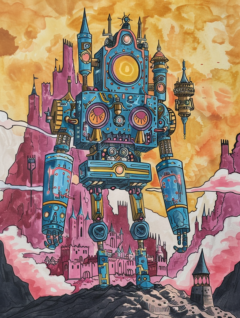 A Vintage Steampunk Robot Guardian Trading Card