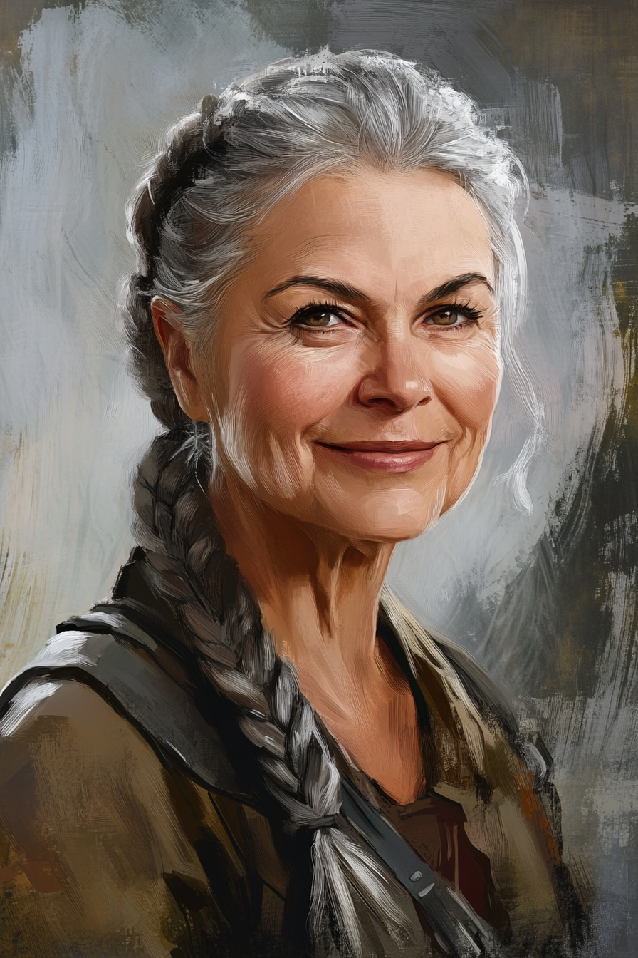 A Warm-Smiling Elderly Female Mercenary Portrait