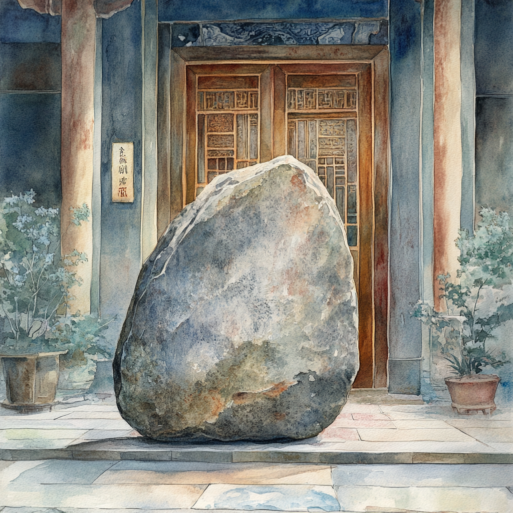 A Watercolor of a Chinese Rock at the Door