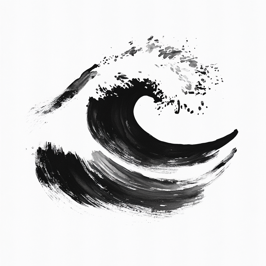 A Wave in Ink Wash: Powerful and Flowing