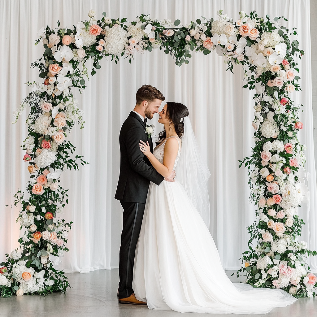 A Wedding with Arch, Flowers, and Minimalist Style