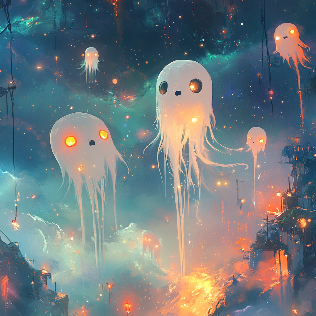 A Whimsical Cosmic Adventure with Cute Shadow Creatures