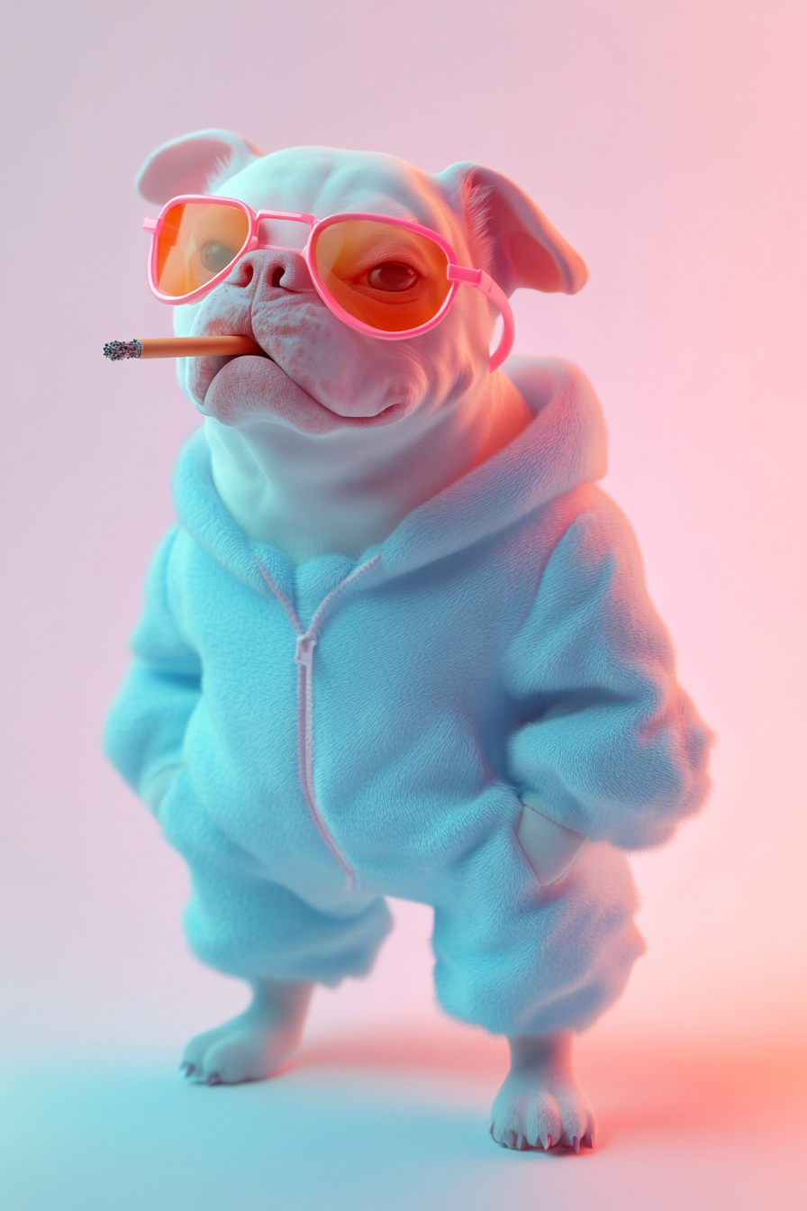 A White Fluffy Dog in Pastel Tracksuit