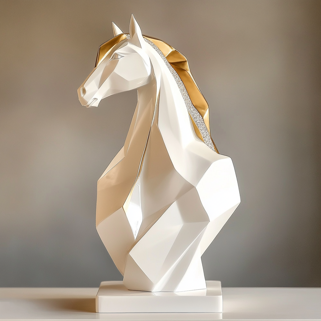 A White Nordic Style Horse Sculpture With Gold