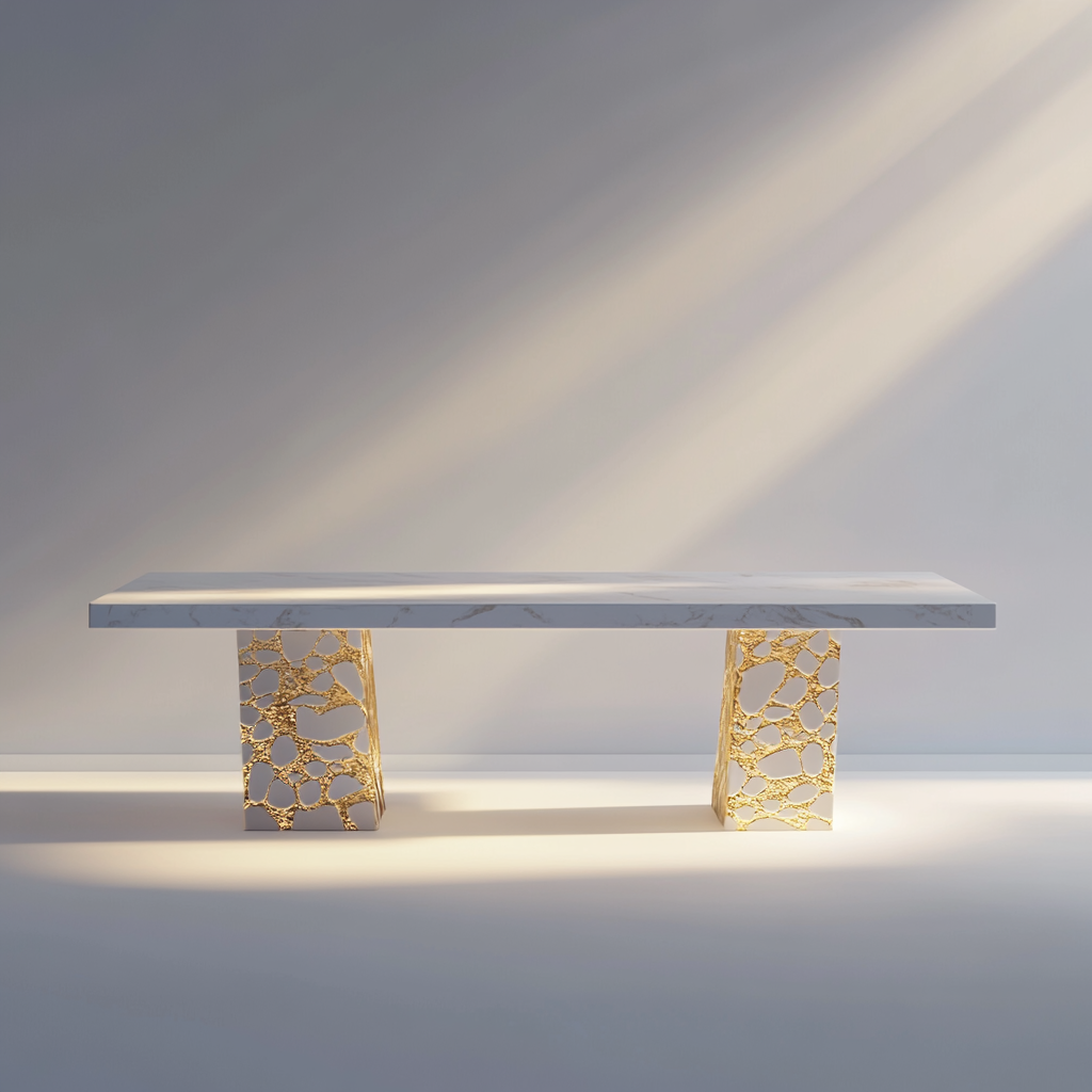 A White Table with Gold Design in Spotlight