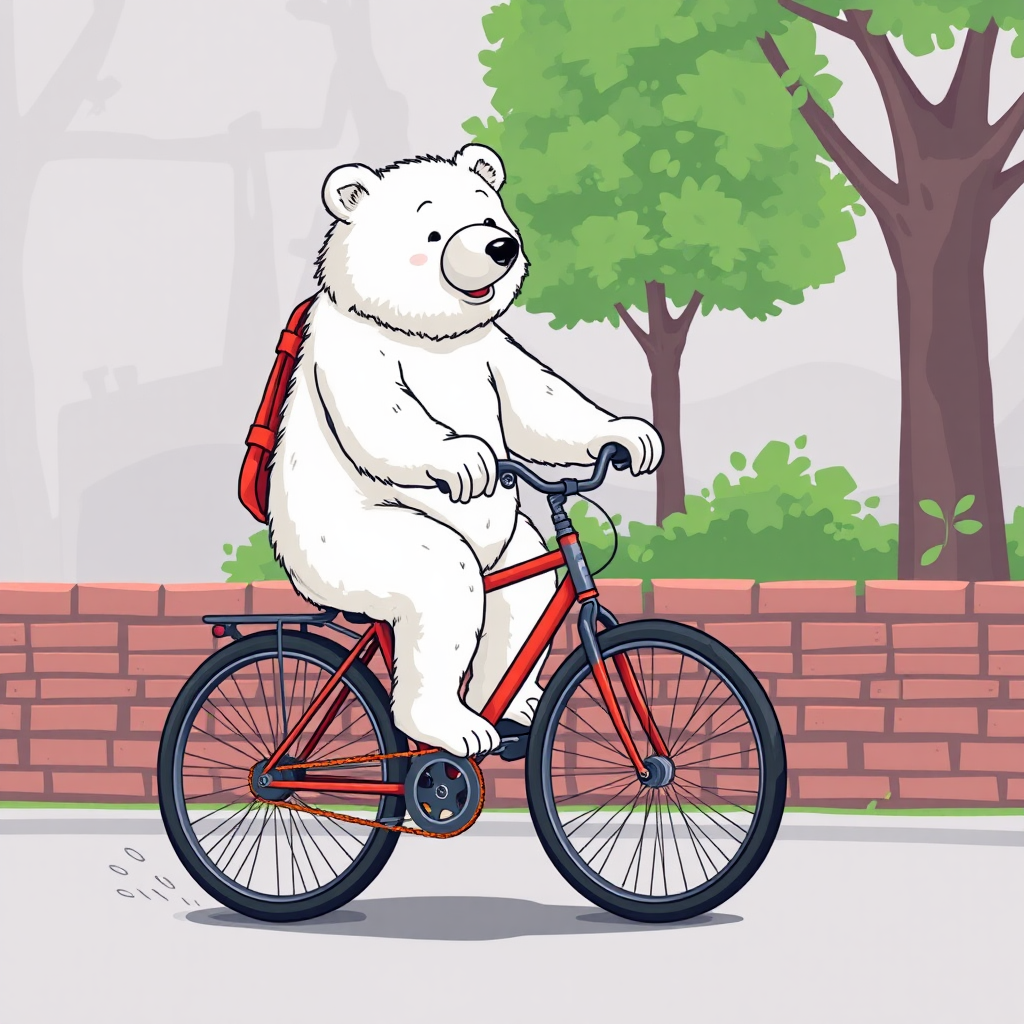 A White bear riding colorful bicycle picture.