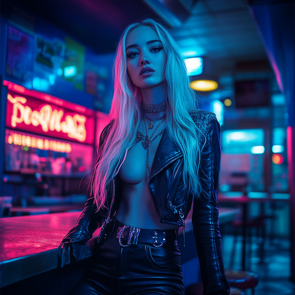 A Wild Rock Star Waitress in Neon Cafe