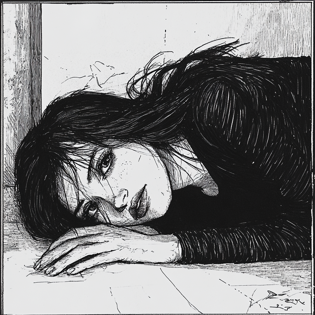 A Woman's Quiet Vulnerability: Illustrated in Cross-Hatching